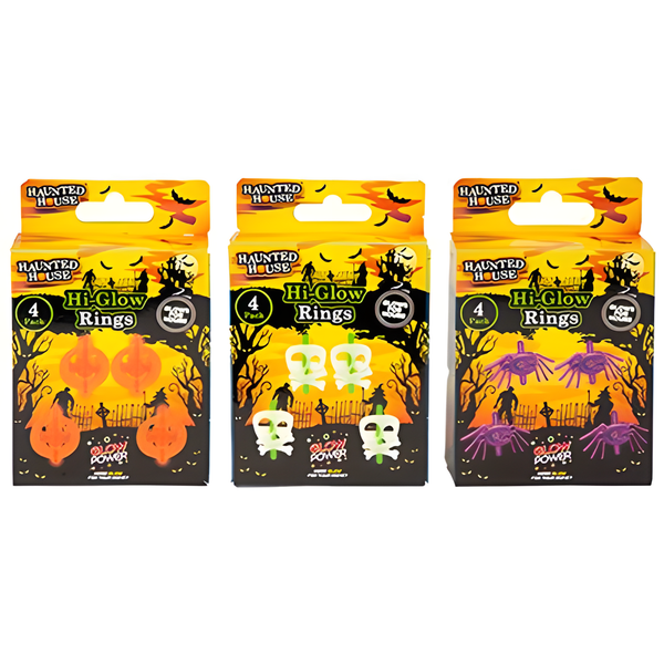 HALLOWEEN GLOW RINGS ASSORTED (SET OF 4)