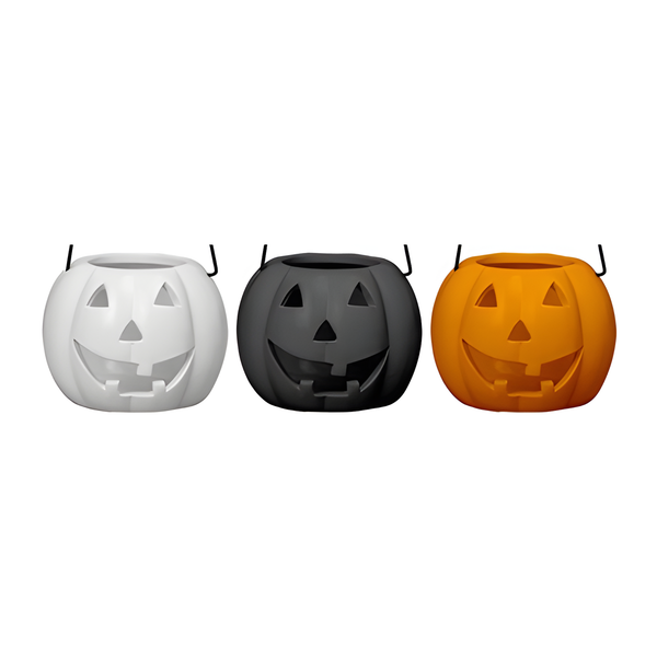 HALLOWEEN PUMPKIN TEALIGHT HOLDER WITH HANDLE 10CM