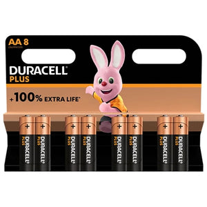 Duracell Plus 100% AA Alkaline Batteries. 8 pcs