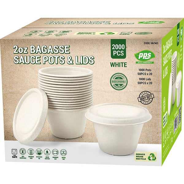 Pps Bagasse Sauce Pot/Lid 2oz 50 Pieces