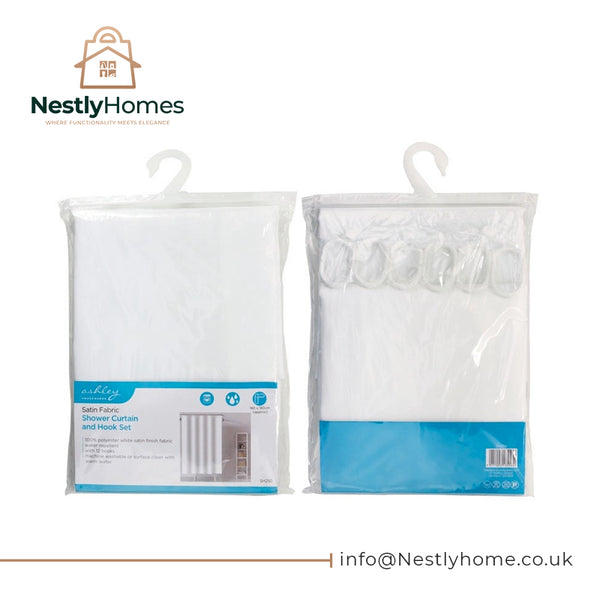 Ashley Shower Curtain &amp; Hook Set Satin Fabric