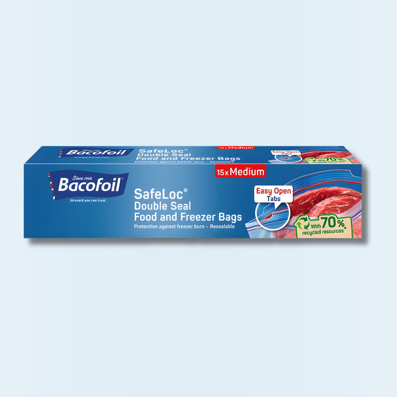 Bacofoil Safeloc Double Seal Food & Freezer Bags 15 Pack 3Ltr