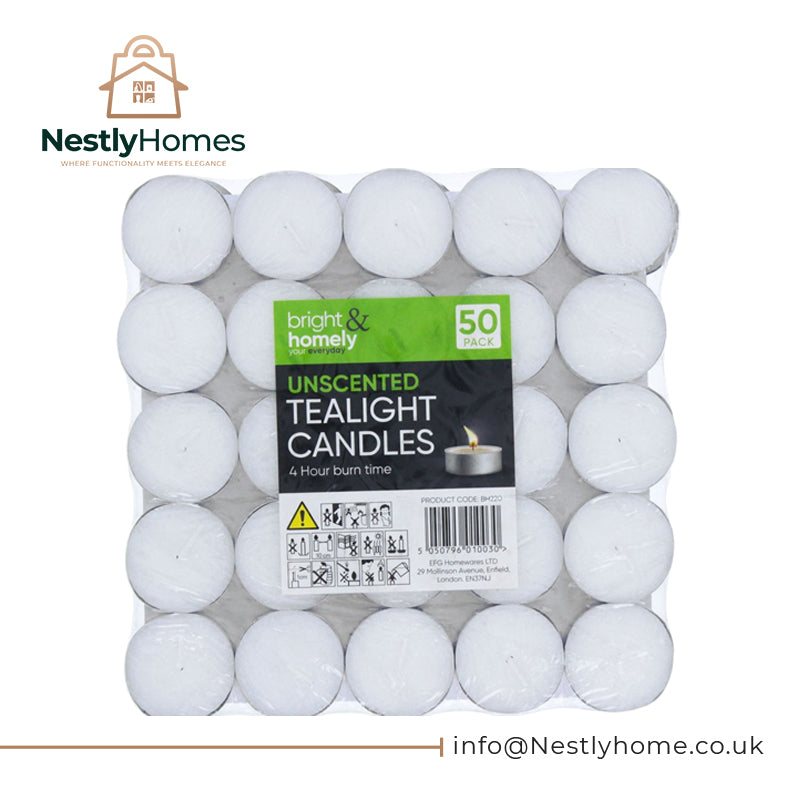 Bright Homely Tealights 50 Pack (4 Hour Burn Time)