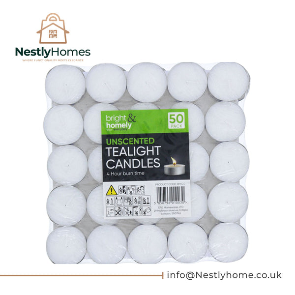 BRIGHT HOMELY TEALIGHTS 50 PACK (8 HOUR BURN TIME)
