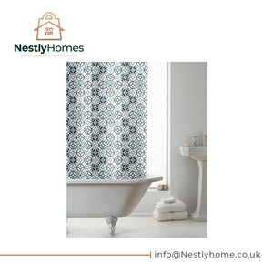 Countryclub Peva Shower Curtain with Hooks Geo Tiles