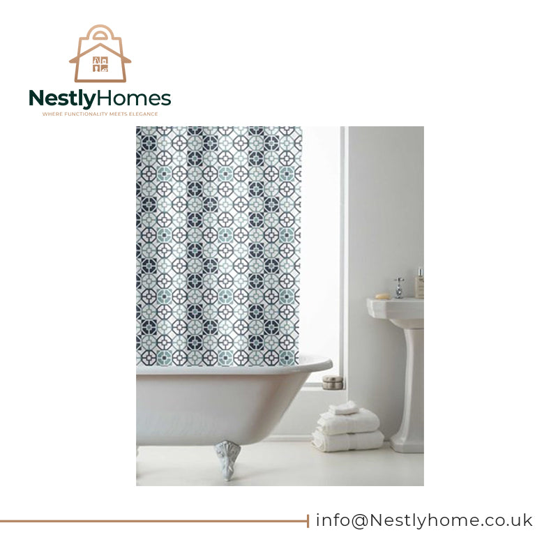 Countryclub Peva Shower Curtain with Hooks Geo Tiles