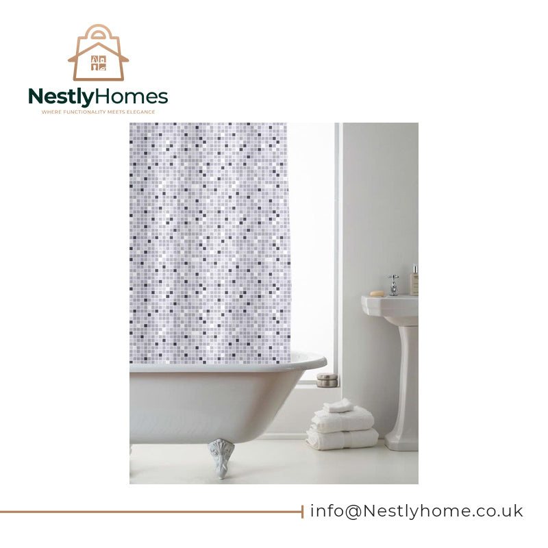 Countryclub Peva Shower Curtain with Hooks Mosaic Black & White