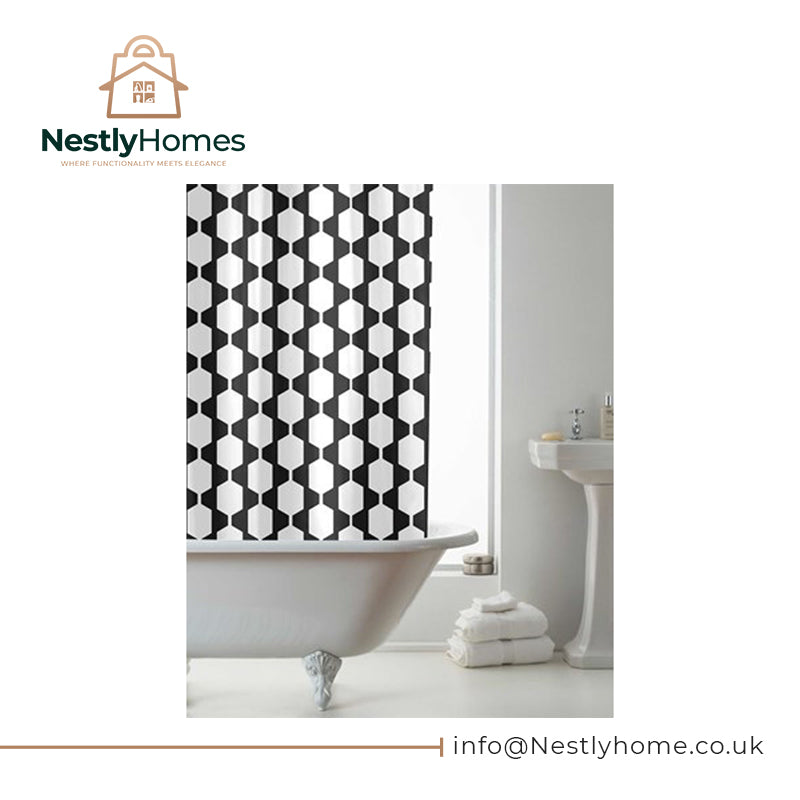 Countryclub Peva Shower Curtain with Hooks Retro Mono