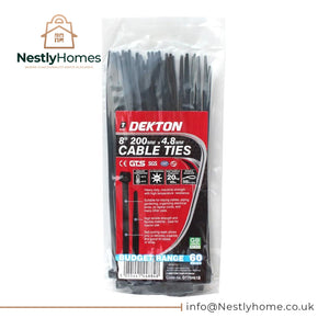 DEKTON BLACK CABLE TIES 60PC 4.8MMX200MM