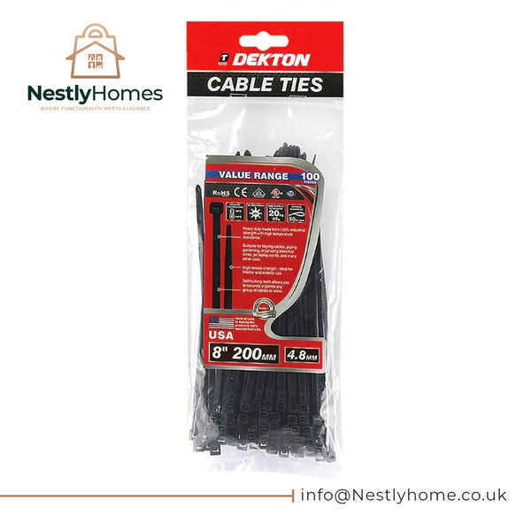 Dekton Cable Ties Black 100pcs 4.8mmx200mm