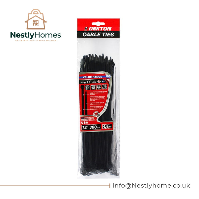 Dekton Cable Ties Black 100pcs 4.8mmx300mm