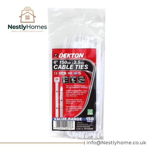 Dekton Cable Ties White 2.5mmx150mm 15pc