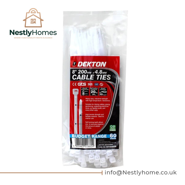 Dekton Cable Ties White 4.8mmx200mm 60pc