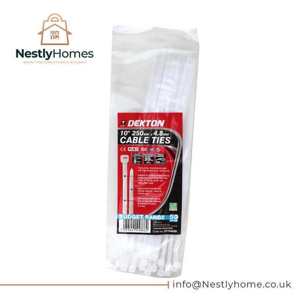Dekton Cable Ties White 4.8mmx250mm 50pc