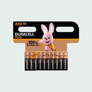 Duracell Plus Aaa Battery Alkaline 100% Extra Life (Pack Of 10)