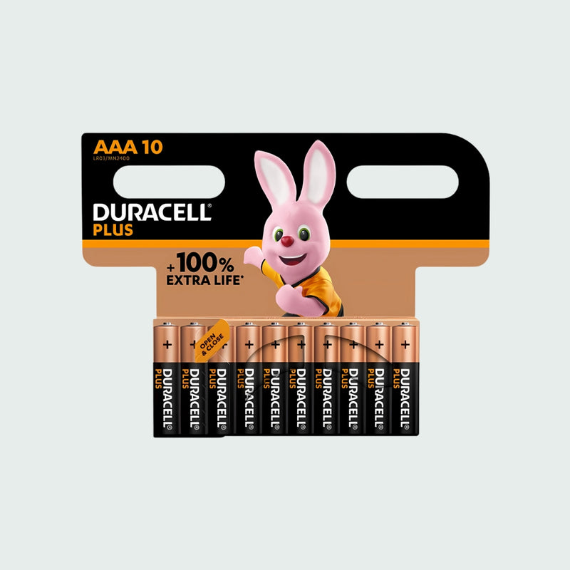 Duracell Plus Aaa Battery Alkaline 100% Extra Life (Pack Of 10)