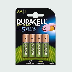 Duracell Rechargeable Ultra Aa 2500Mah Batteries (Pack Of 4, Hr6/Dx1500)