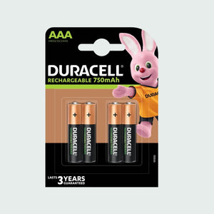 Duracell Rechargeable Plus Aaa 750Mah Batteries (Pack Of 4, Hr03/Dc2400)