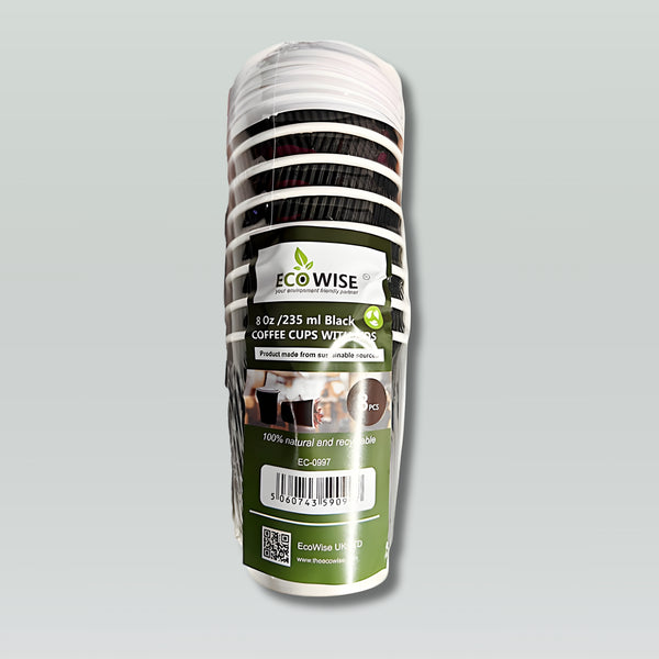 Eco Wise Ripple Cups+Lids Black 8Oz 8Pcs