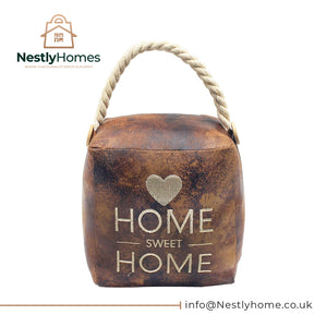 Faux Leather Square Home Sweet Home Door Stop Brown