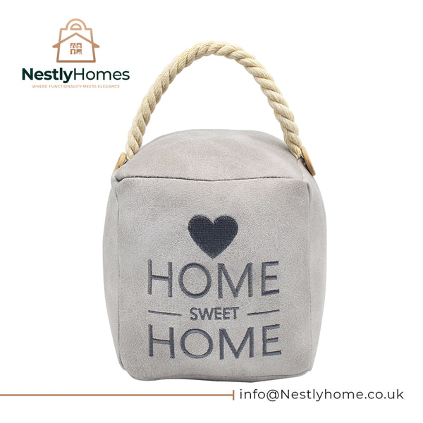 Faux Leather Square Home Sweet Home Door Stop Grey