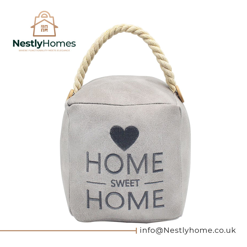 Faux Leather Square Home Sweet Home Door Stop Grey