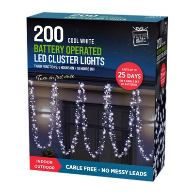 Festive Magic Led B/O Time 200 Clust Lights W