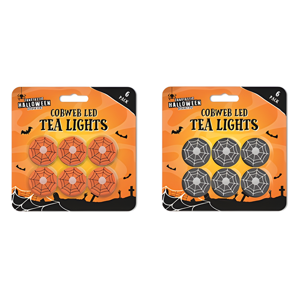 HALLOWEEN COBWEB LED TEA LIGHTS (Pack of 6)
