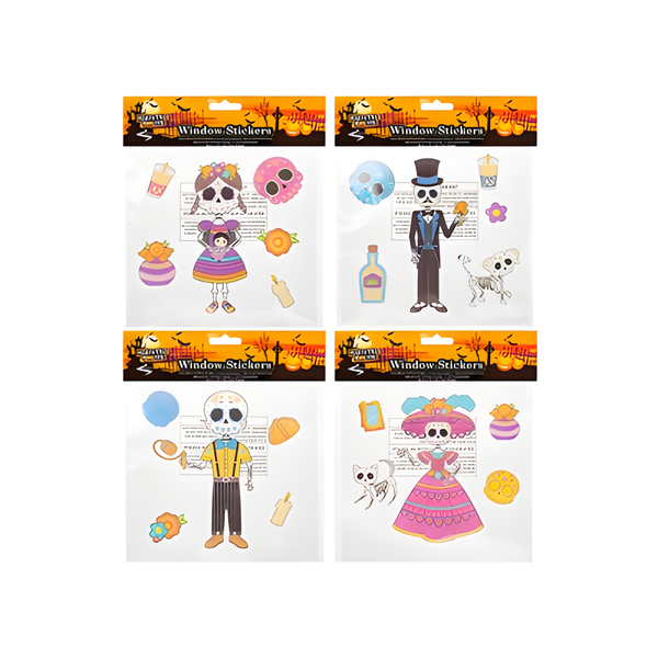 HALLOWEEN DAY OF THE DEAD GEL WINDOW STICKERS