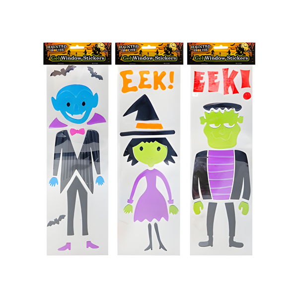 HALLOWEEN GEL WINDOW STICKERS VAMPIRE MONSTER WITCH 55X15CM