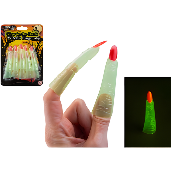 HALLOWEEN GLOW IN THE DARK WITCHES FINGERS (Pack of 10)