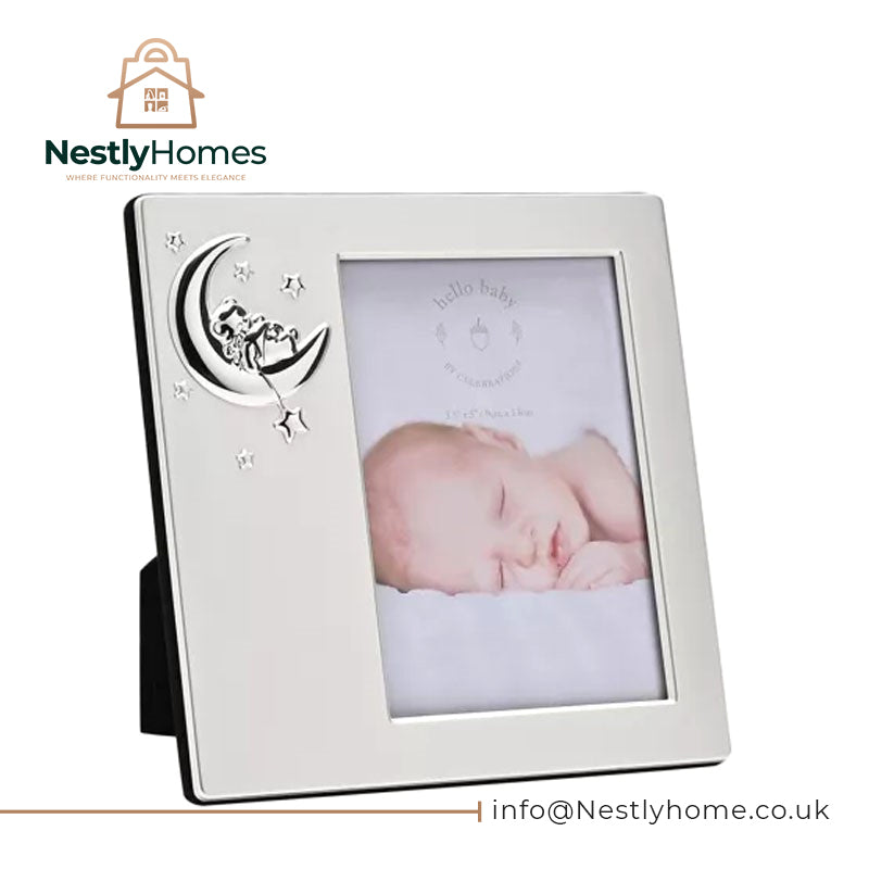 Hello Baby 2 Tone Silverplated Frame with Moon Icon 3.5