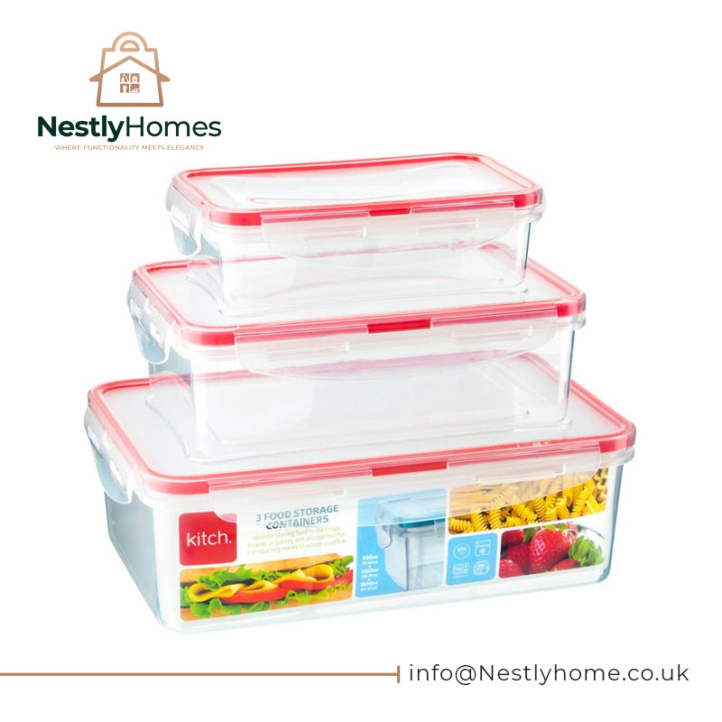 Kitch 3 Rect Containers 0.5l/1.1l/1.8l