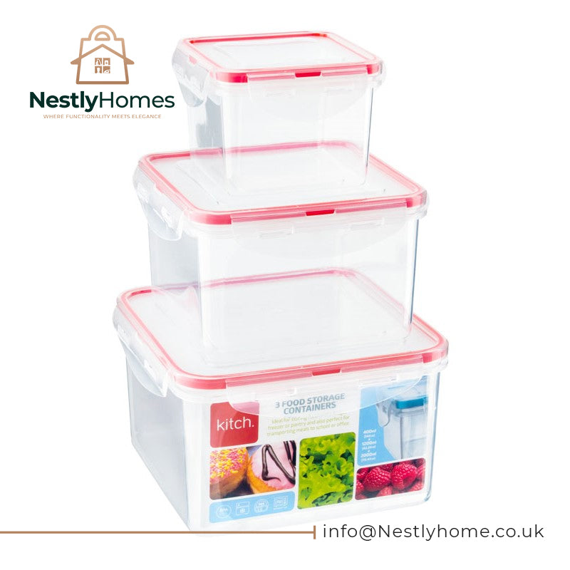 Kitch 3 Square Containers 200/400/1200ml