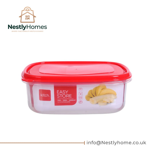 Kitch Easy Store Square Containers 2.2l 1.2l &amp; 75oml Set of 3