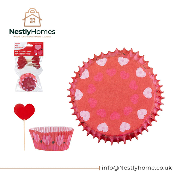 Love Cupcake Set 24 Piece (12 Cases + 12 Flags)