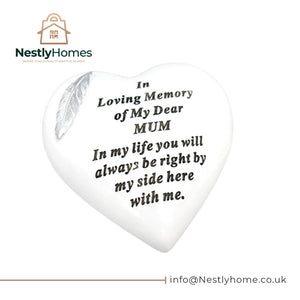 Memorial Feather Heart White & Silver Mum 15x15cm