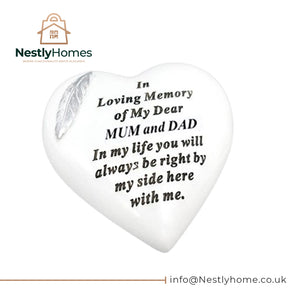 Memorial Feather Heart White & Silver Mum & Dad 15x15cm
