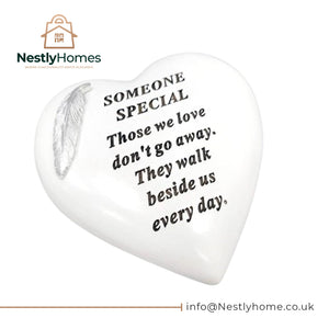 Memorial Feather Heart White & Silver Someone Special15x15cm