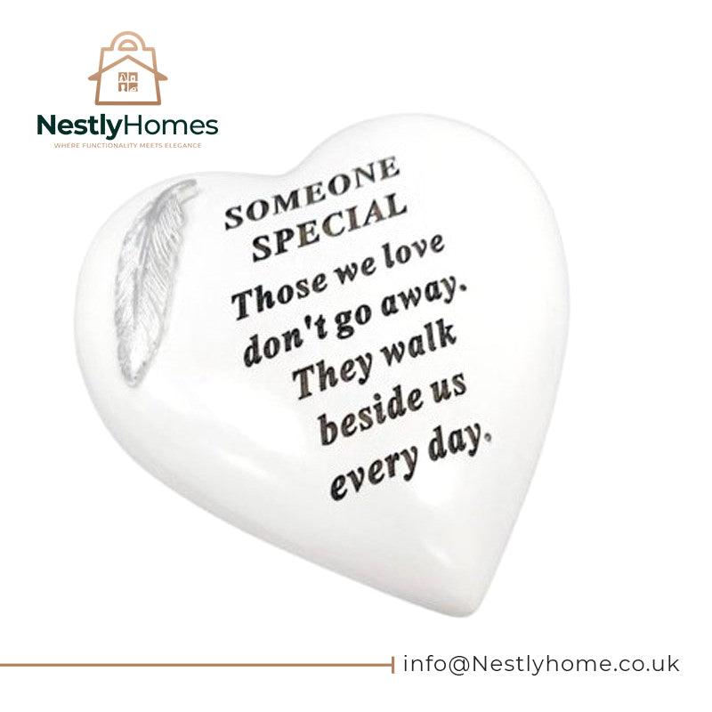 Memorial Feather Heart White & Silver Someone Special15x15cm