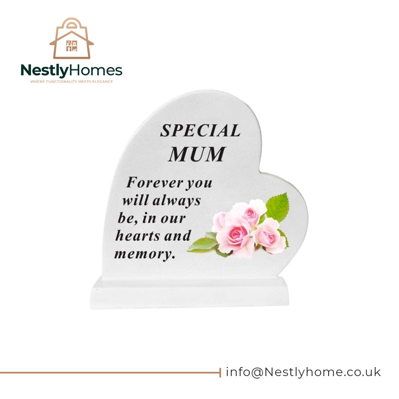 Memorial Heart with Water Decal Rose Mum