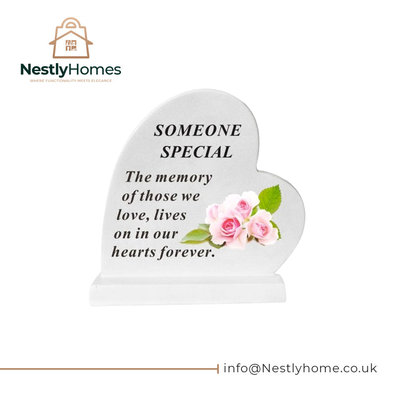 Memorial Heart with Water Decal Rose Someone Special