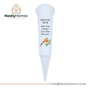 Memorial Plastic Spike White with Robin Mum