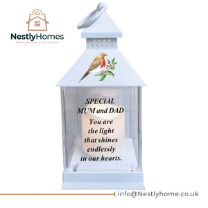 Memorial Waterproof Graveside Lantern with Robin Mum & Dad