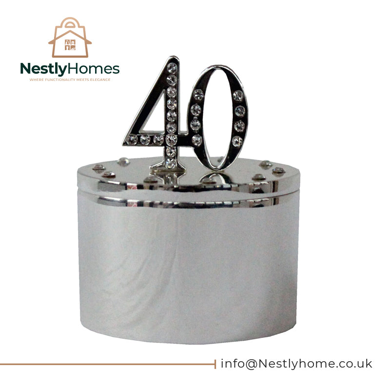 Milestones Silver Plated Trinket Box with Crystal 40