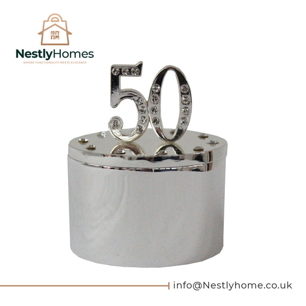 Milestones Silverplated Trinket Box with Crystal 50