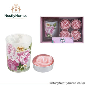 Mothers Day 5 Piece Votive Candle with Flower Tealight Set