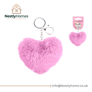 Mother's Day Faux Fur Heart Pom Pom Keychain