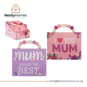 Mothers Day Hanging Mum Sign with Beaded Hanger 15cm