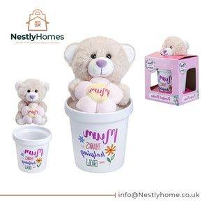 Mother's Day Plush Bear in Ceramic Flowerpot